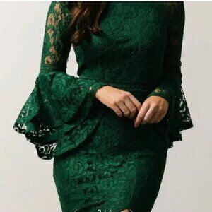 Baltic Born Sedona Bell Sleeve Lace Maxi Dress Sz L Emerald Green Mermaid